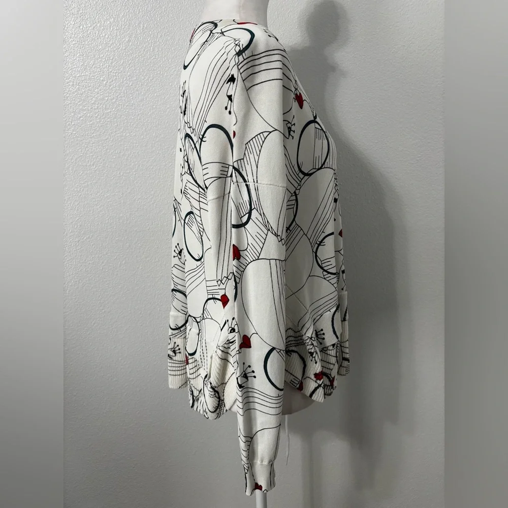 Bimba Y Lola Ruffle Sweater Faces Print Stretchy Knit Jumper Off White Color Med